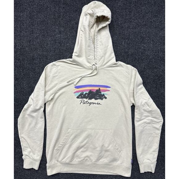 Patagonia Tops - Patagonia Hoodie Women Large Off White Free Hand Fitz Roy Ahnya Pullover
